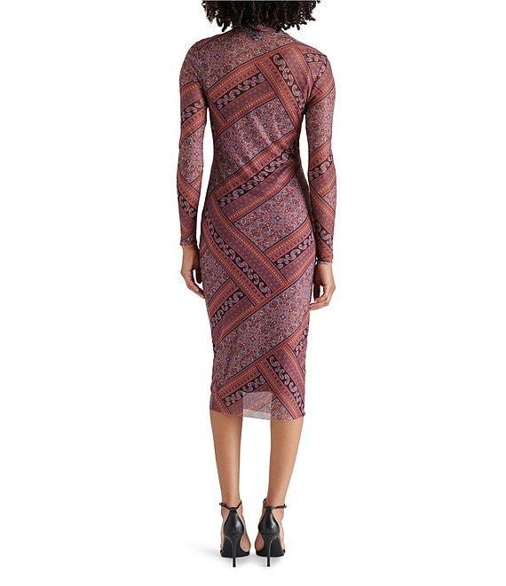 Steve Madden Vivienne Mesh Paisley Print Turtleneck Long Sleeve Bodycon Midi Dress Product Image