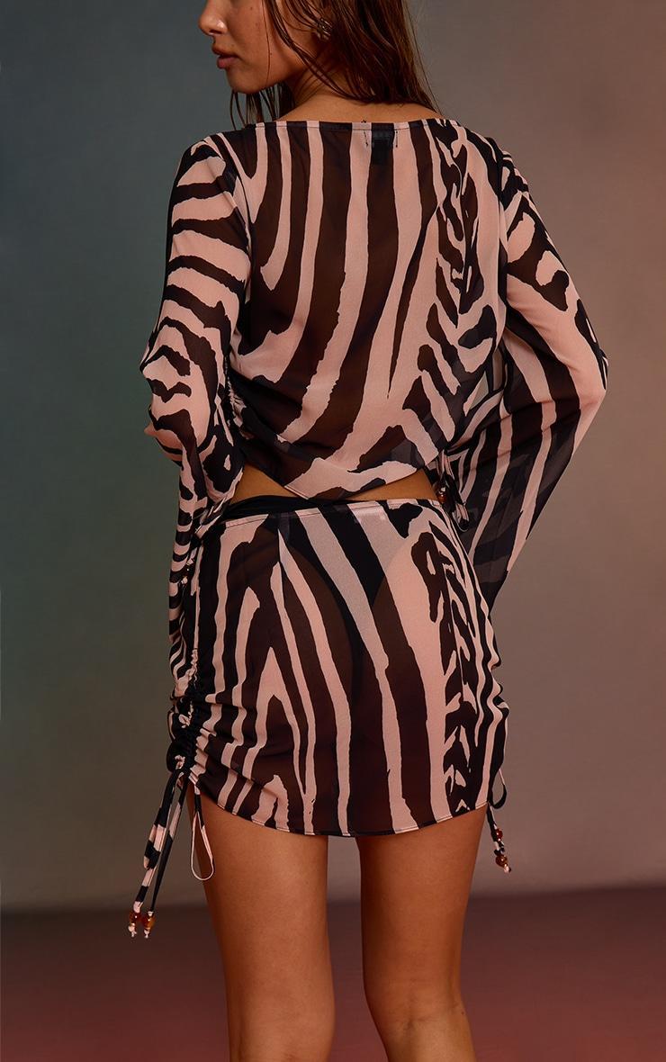 Monochrome Zebra Print Bead Trim Chiffon Beach Skirt Product Image