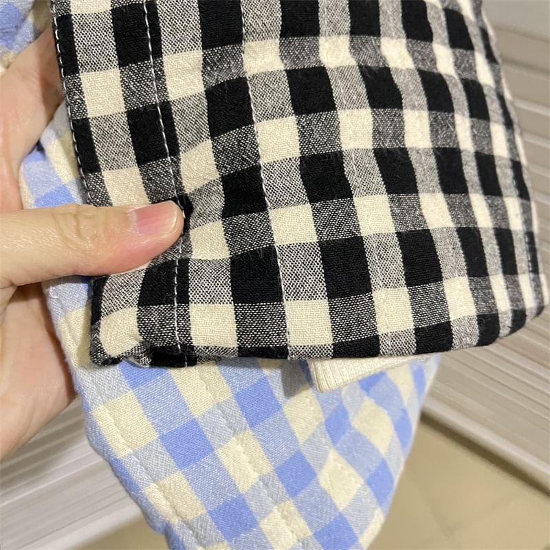 Drawstring Hooded Plaid Puffer Jacket Product Image