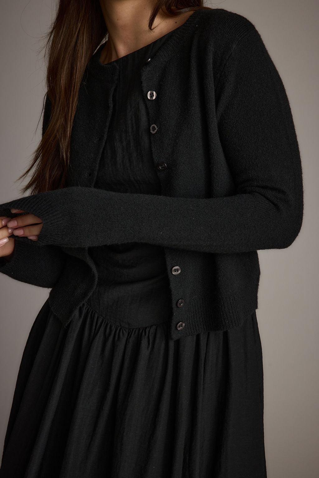 Mindy Black Crew Neck Cardigan Product Image