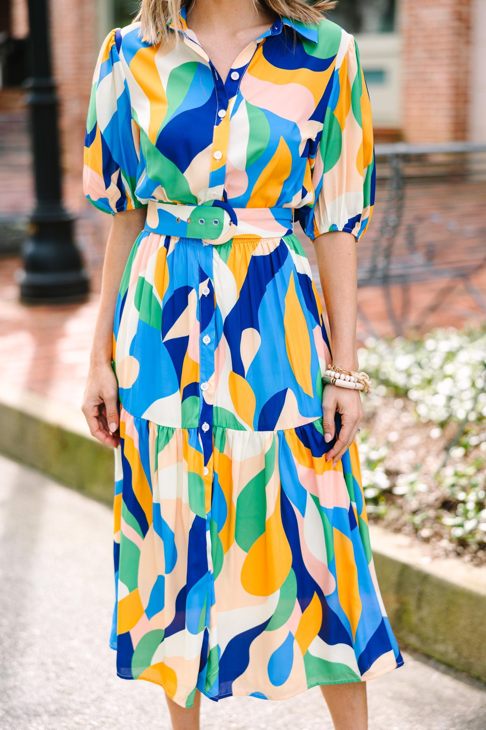 Get The Look Blue Abstract Midi Dress Female Product Image