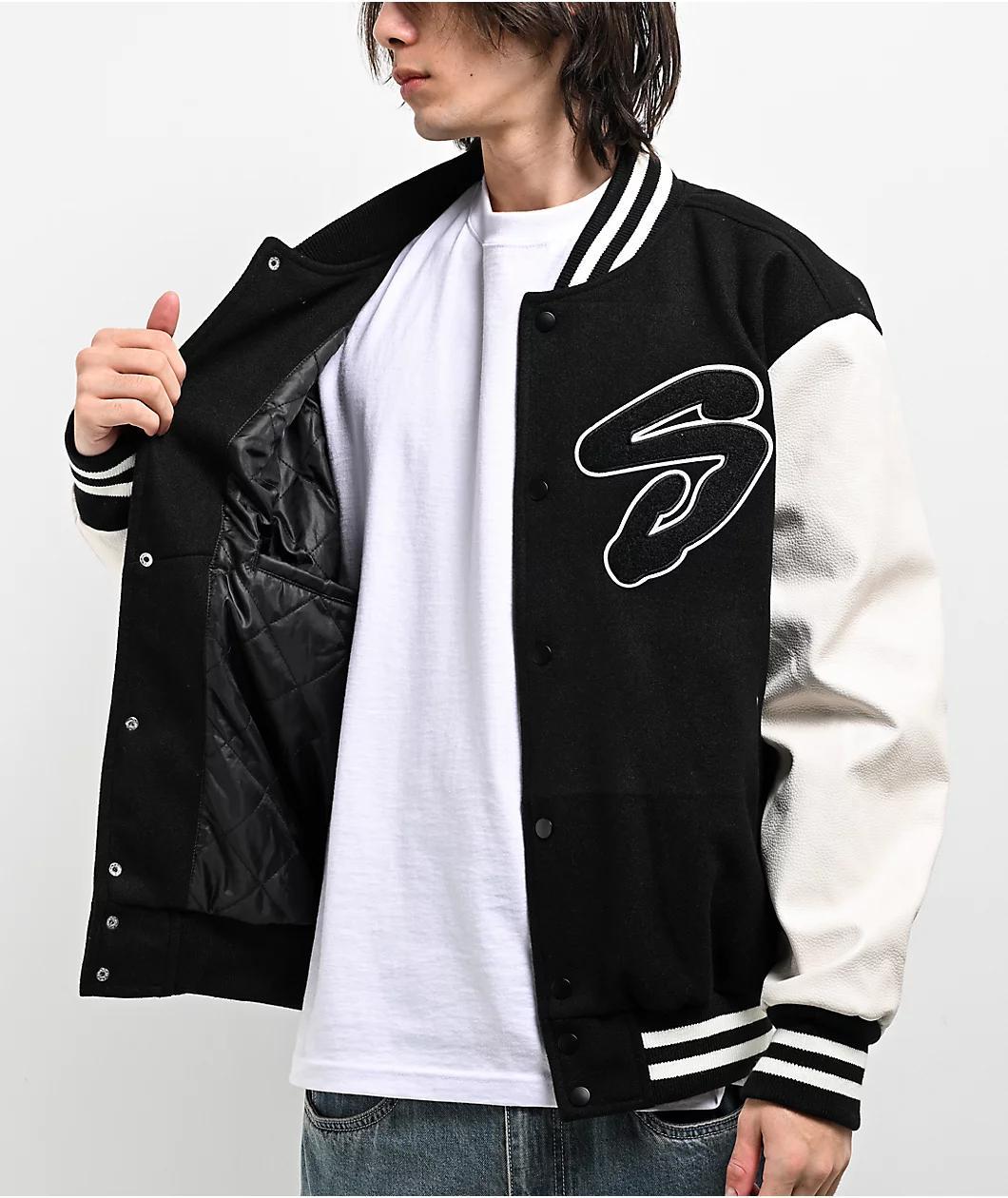 Shaka Wear Logo Black & White Letterman Jacket Product Image