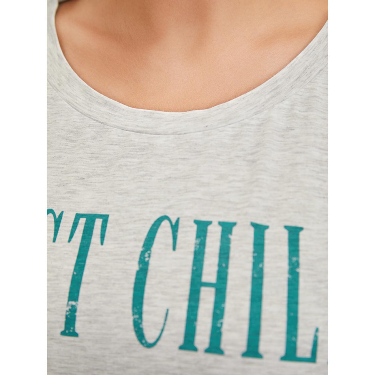 Plus Size Letter Print Short Sleeve Heather T-shirt LightGray Women Casual Heather Graphic Dailywear T-shirts BloomChic 22-24/3X Product Image