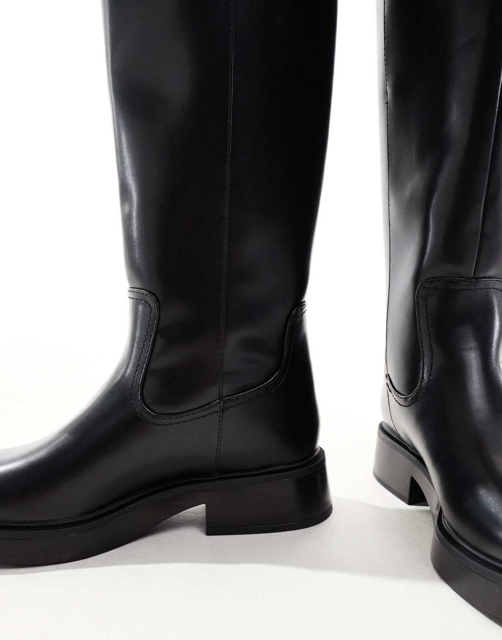 Bershka calf length faux leather boots in black Product Image