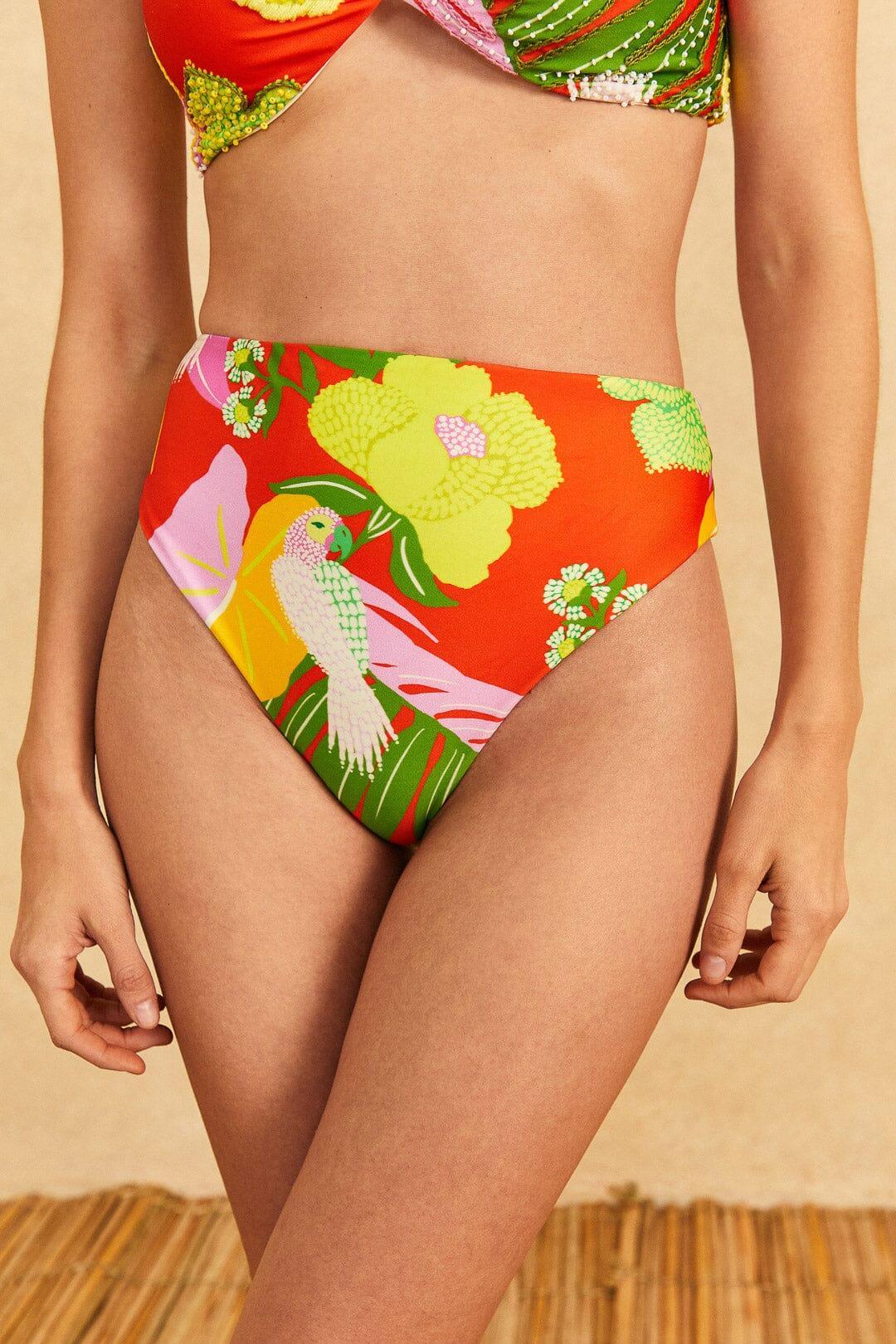 Red Neon Floral Bikini Bottom Product Image