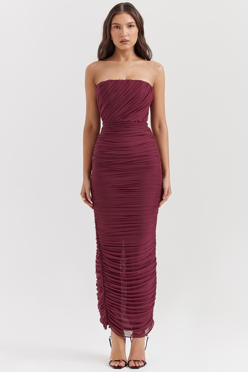 Sapphire  wine gathered maxi dress Product Image