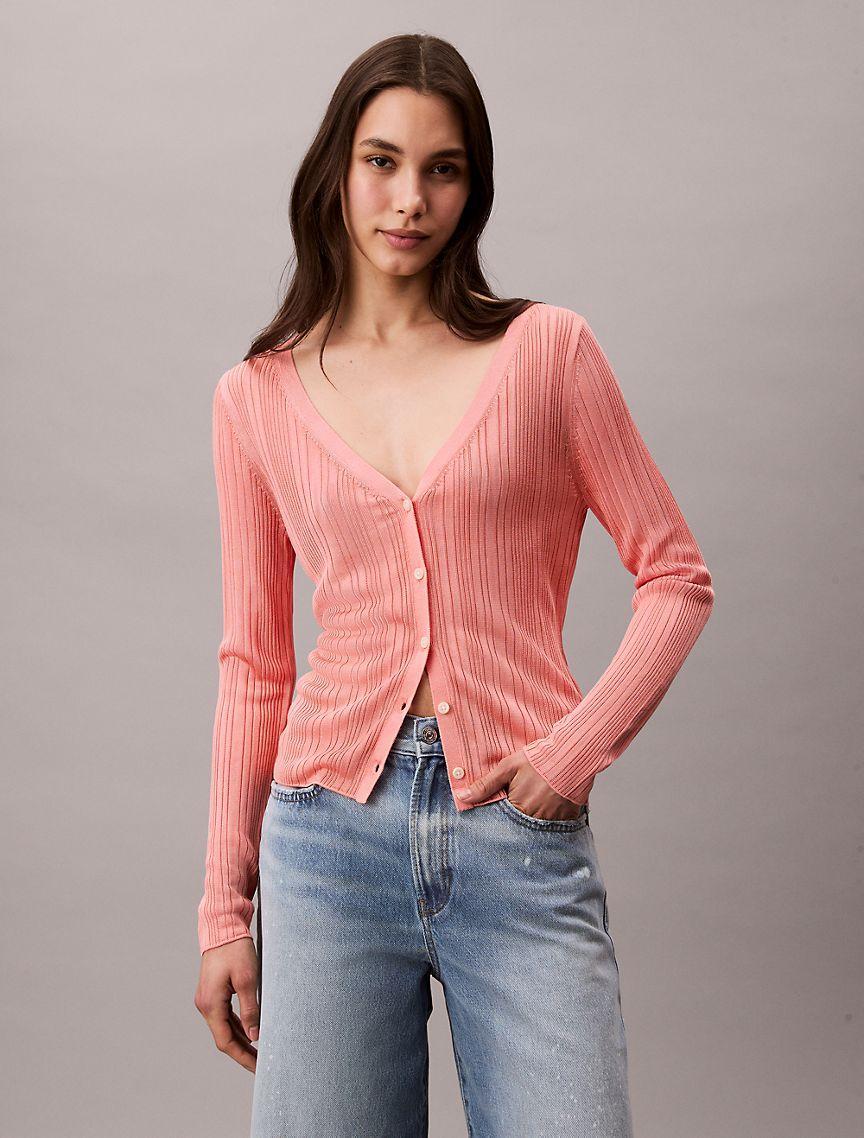 Shiny Viscose Ribbed Cardigan Product Image