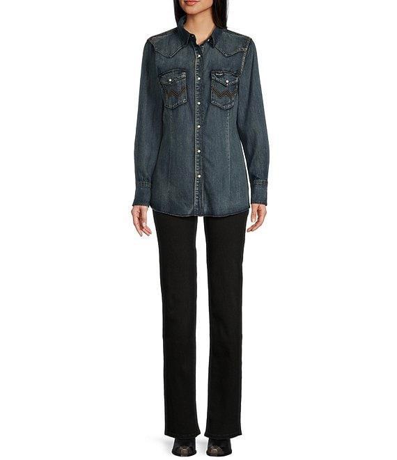Wrangler® Denim Snap Front Long Sleeve Western Shirt Product Image