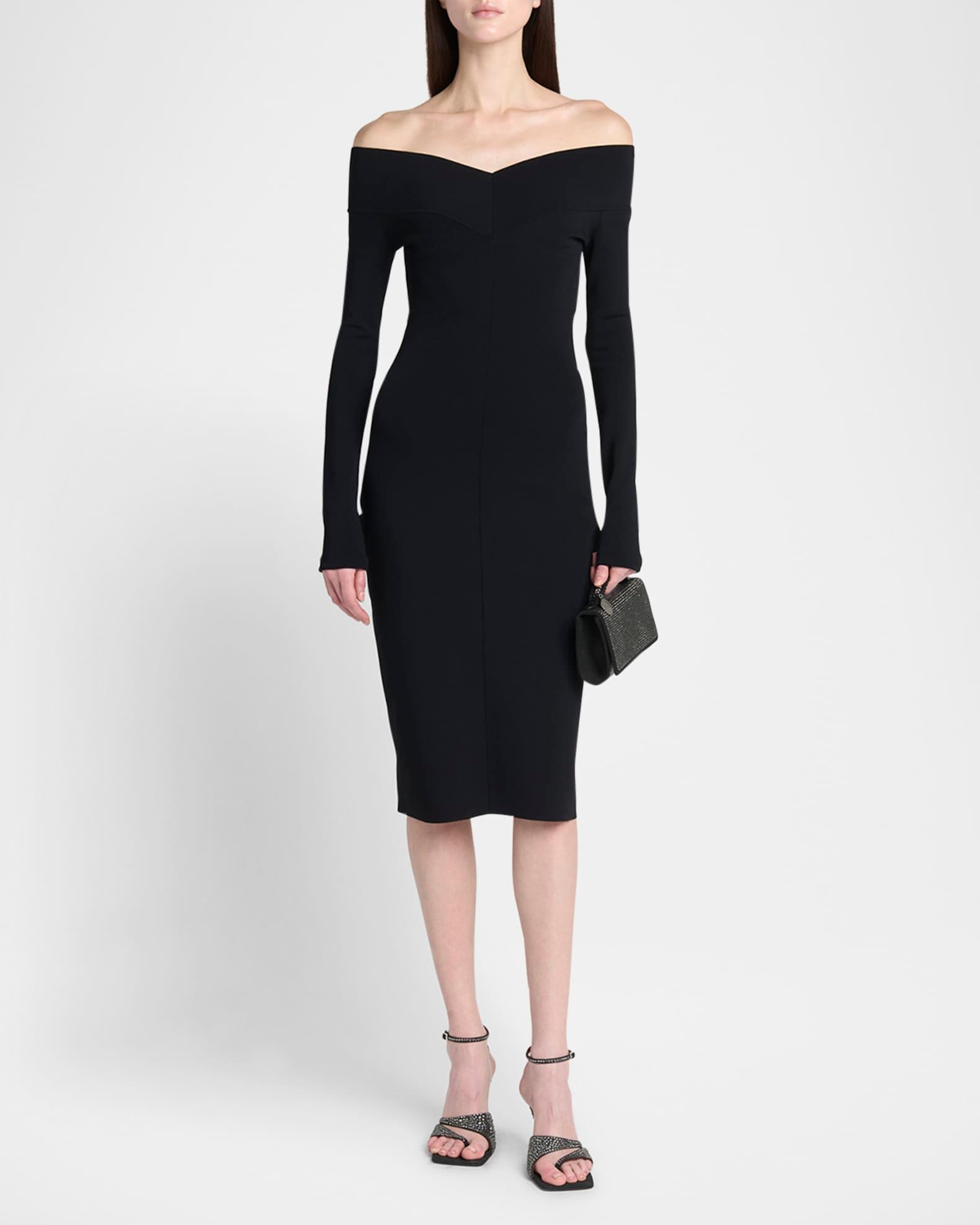 Off-the-Shoulder Compact Knit Midi Dress Product Image