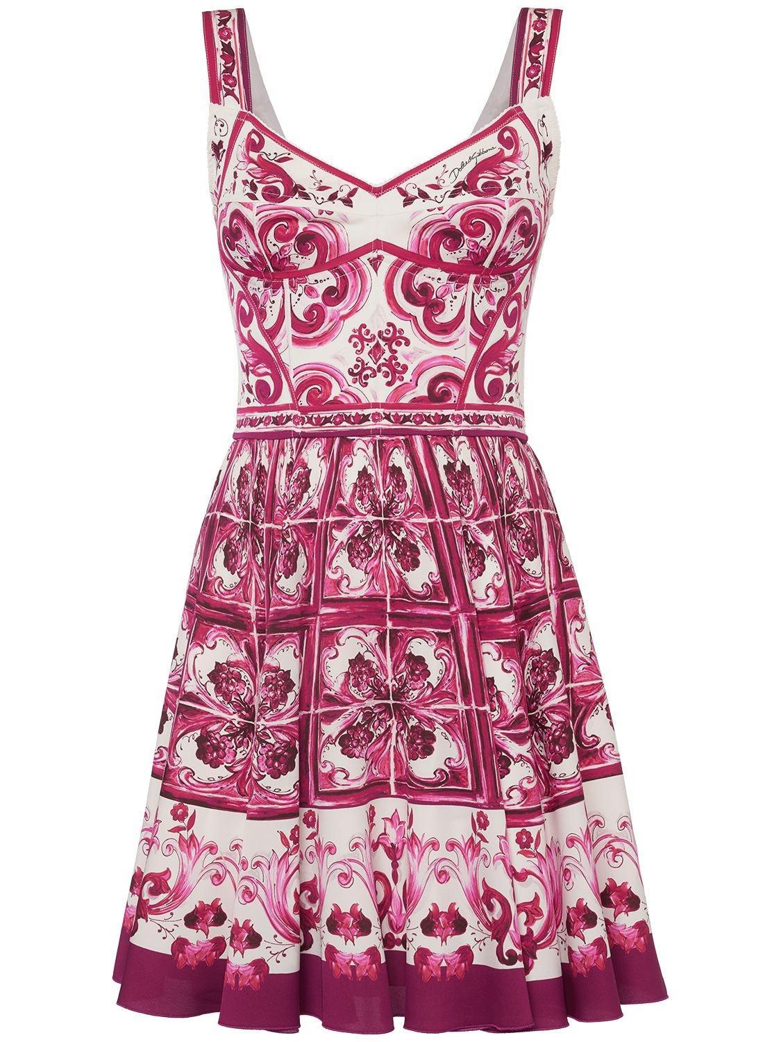 DOLCE & GABBANA Majolica-print Sleeveless Bustier Mini Dress In Fucsia Product Image