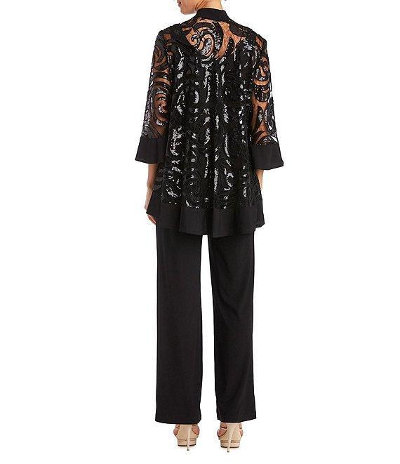 R & M Richards Swirl Sequin Scoop Neck 3/4 Sleeve Jacket 3-Piece Set Product Image