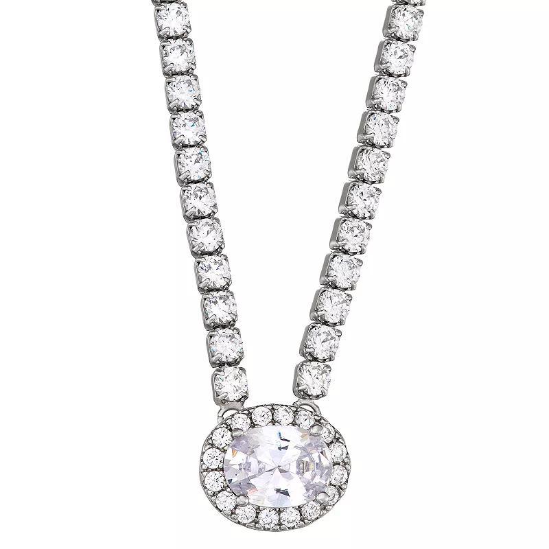 Sterling Silver Cubic Zirconia Halo Medallion Necklace, Womens White Product Image