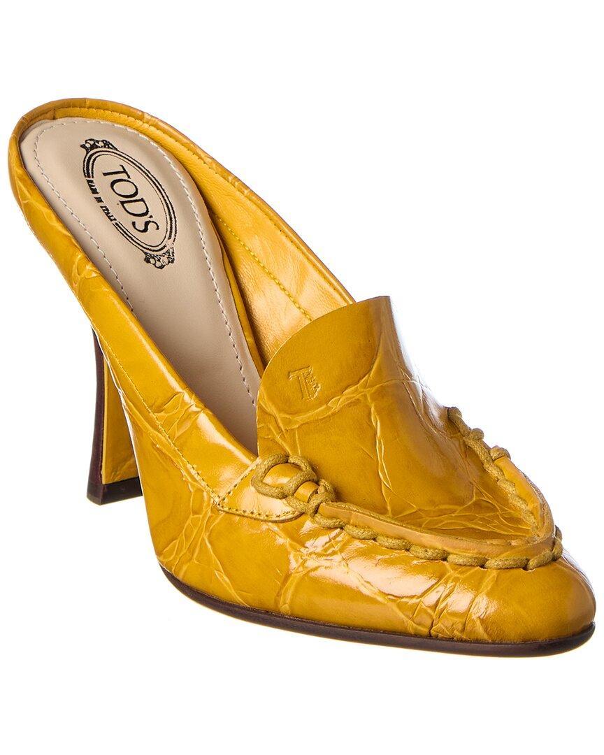 TOD'S Croc-embossed Leather Mule In Yellow Product Image