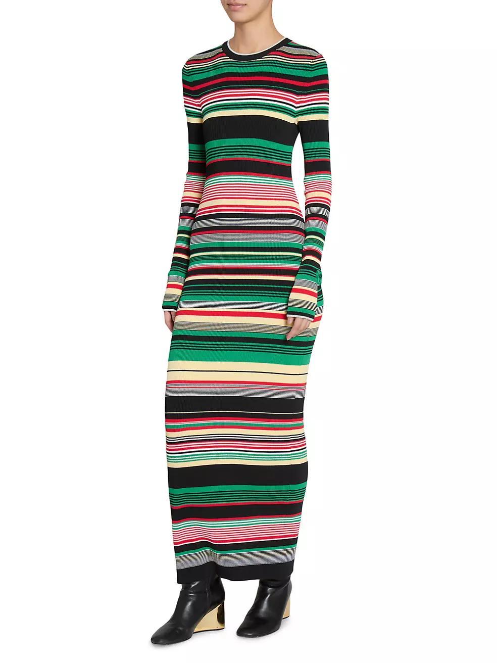 Striped Rib-Knit Maxi Dress Product Image