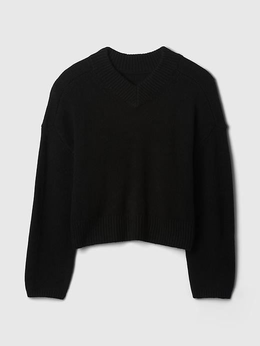 CashSoft Cropped High V-Neck Sweater Product Image