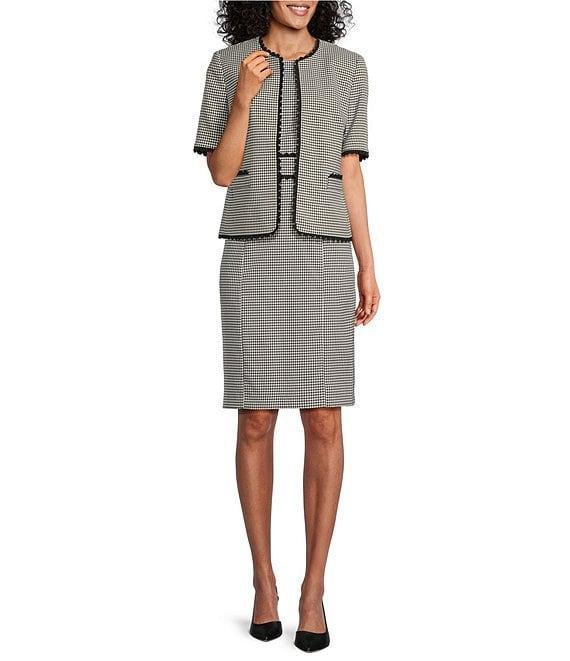 Kasper Gingham Short Sleeve Open Front Cardigan Product Image