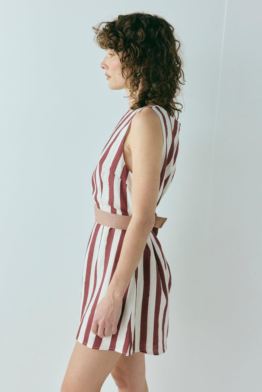 Lea Linen Mini Dress Wine Product Image