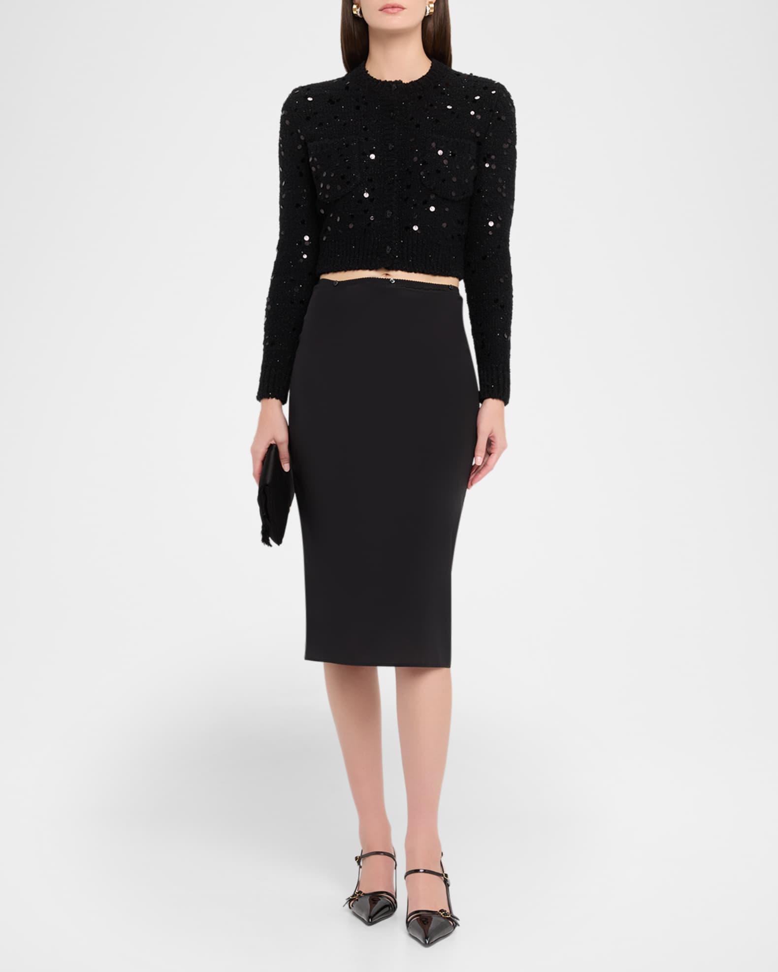 Sequined Wool Crop Crewneck Cardigan Product Image