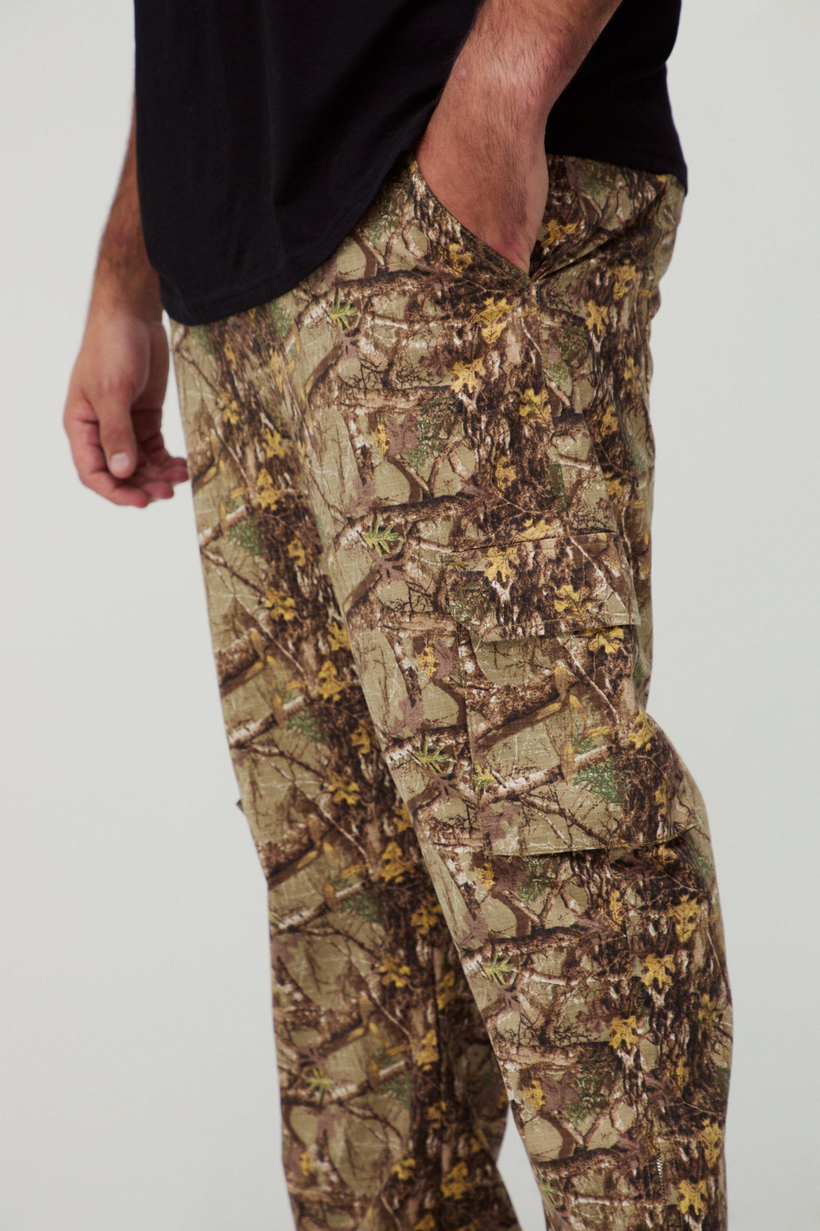 Plus Washed Ripstop Stacked Zip Hem Forest Camo Cargo Pants | boohooMAN USA Product Image