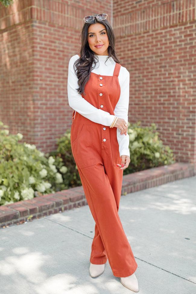 Can't Replace You Rust Button Front Wide Leg Overalls FINAL SALE Product Image