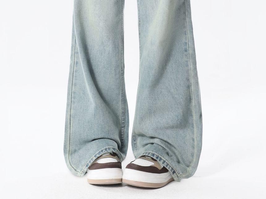 High Waist Washed Wide Leg Jeans Product Image