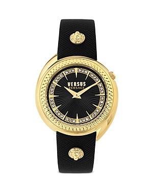 Versus By Versace Womens Tortona Crystal Two Hand Black Leather Strap Watch Product Image