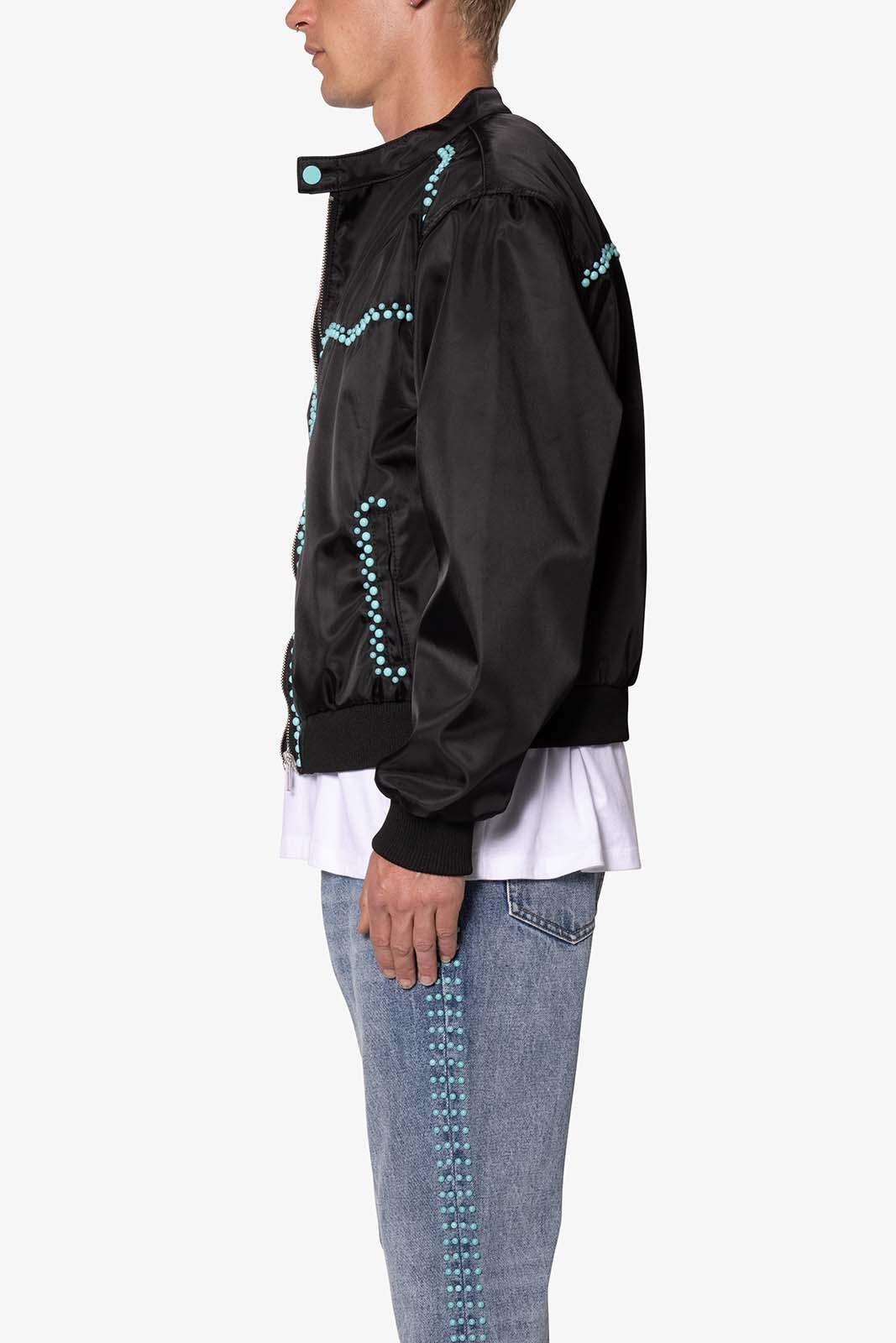 Turquoise Studded Snap Jacket - Black Product Image