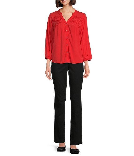 Westbound 3/4 Sleeve Y-Neck Button Front Top Product Image