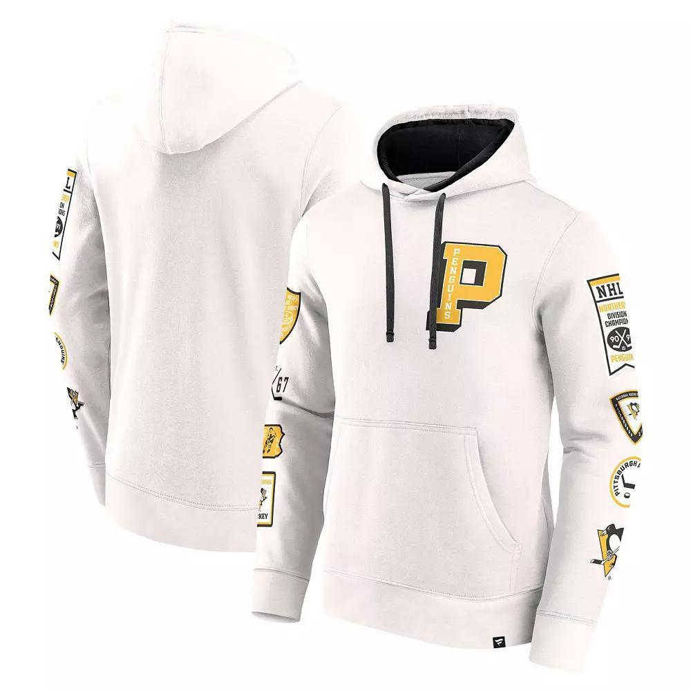 Men's Fanatics White Pittsburgh Penguins Letterman Fleece Pullover Hoodie, Size: Small Product Image