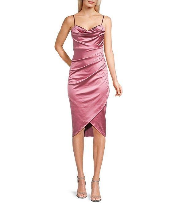 Honey and Rosie Drape Neck Side Pleat Envelope Hem Midi Dress Product Image