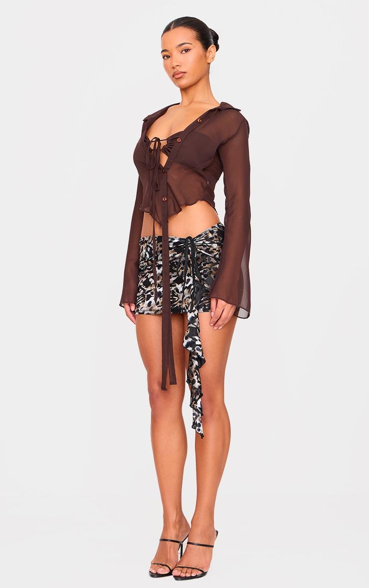 Leopard Devore Tie Side Detail Draped Mini Skirt Product Image