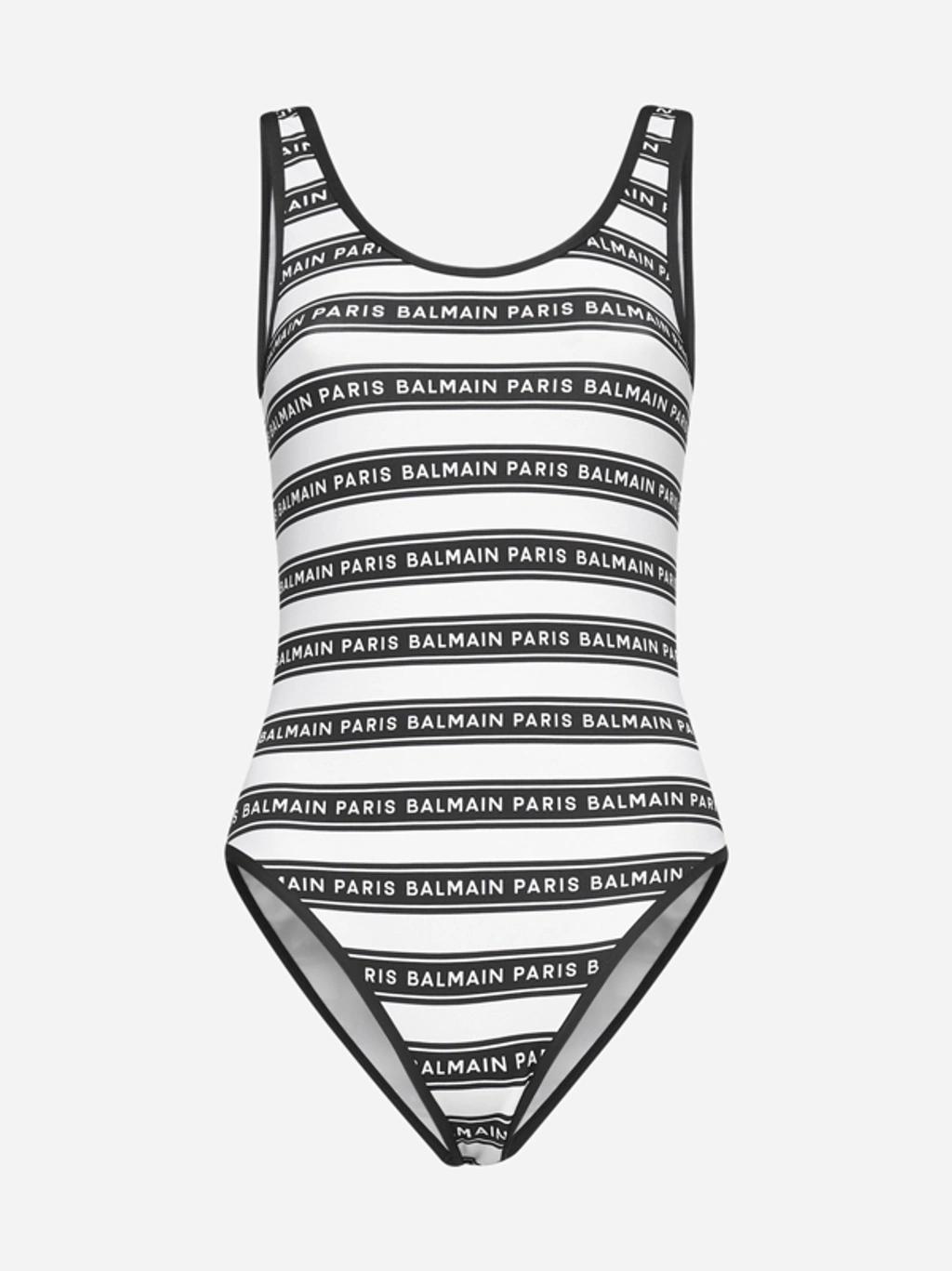 Olimpionic Scoop-back One-piece Swimsuit With Logo Stripe In White Black Product Image