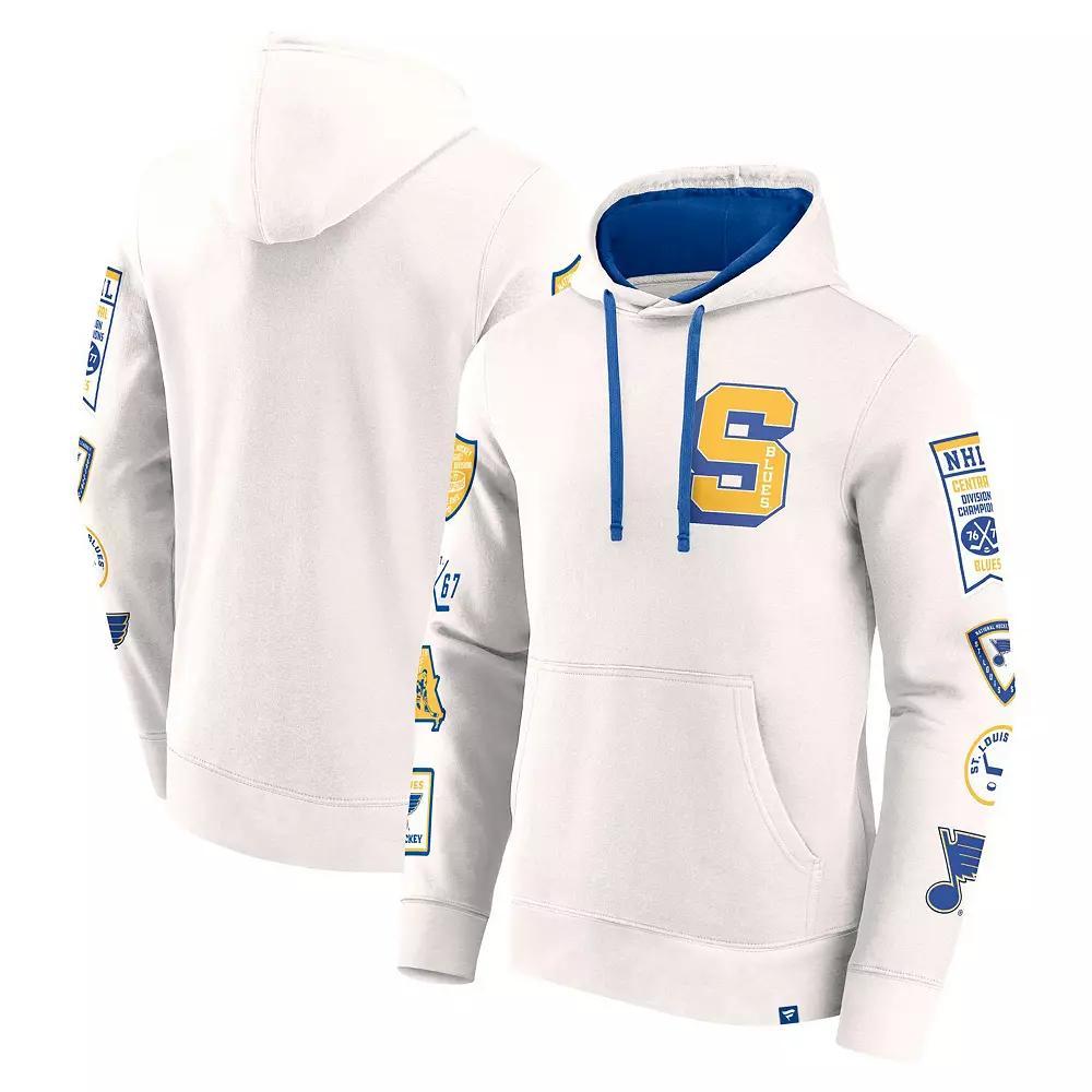 Men's Fanatics White St. Louis Blues Letterman Fleece Pullover Hoodie, Size: Small Product Image