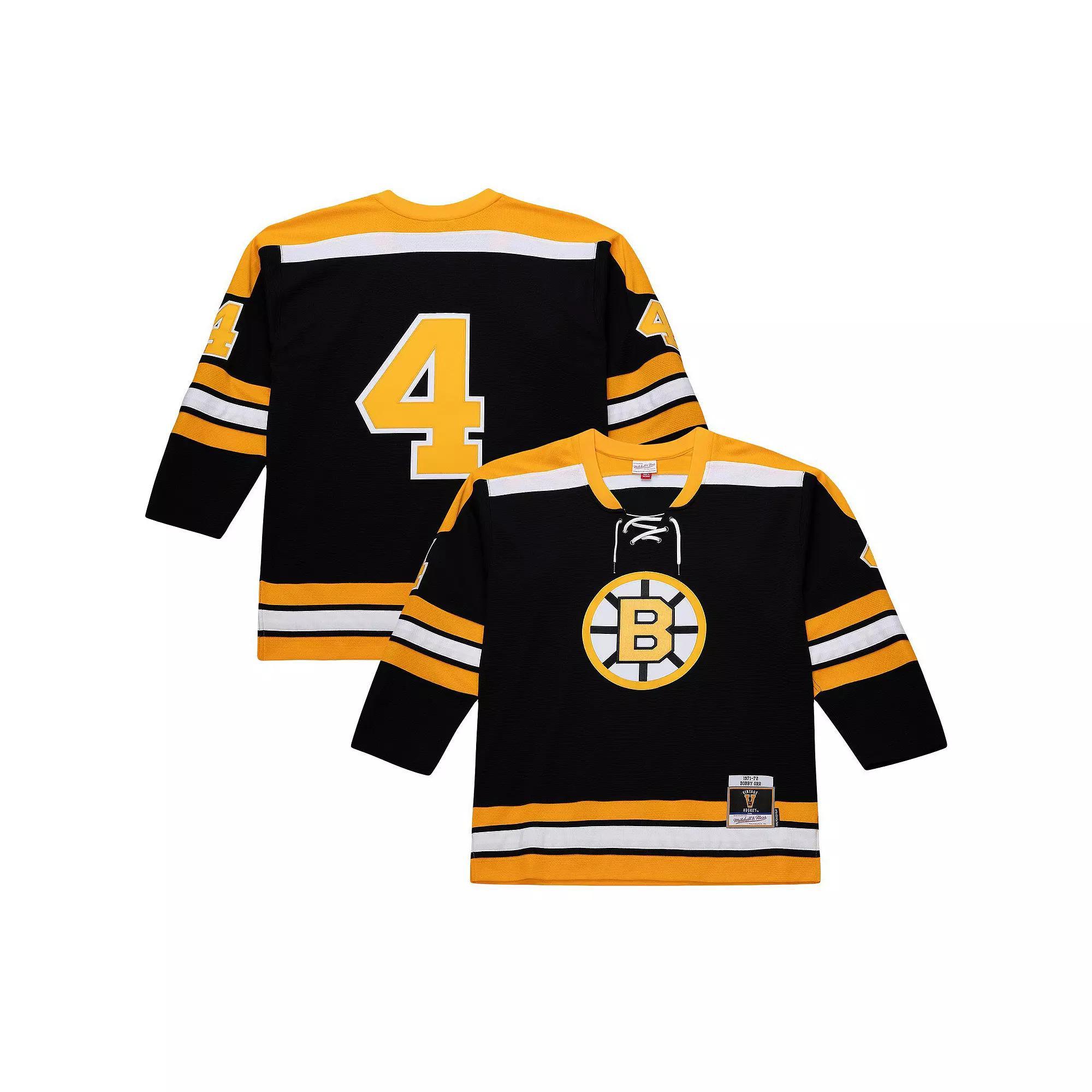 Men's Mitchell & Ness Bobby Orr Black Boston Bruins Big & Tall 1971/72 Blue Line 2.0 Jersey, Size: 4XLT Product Image