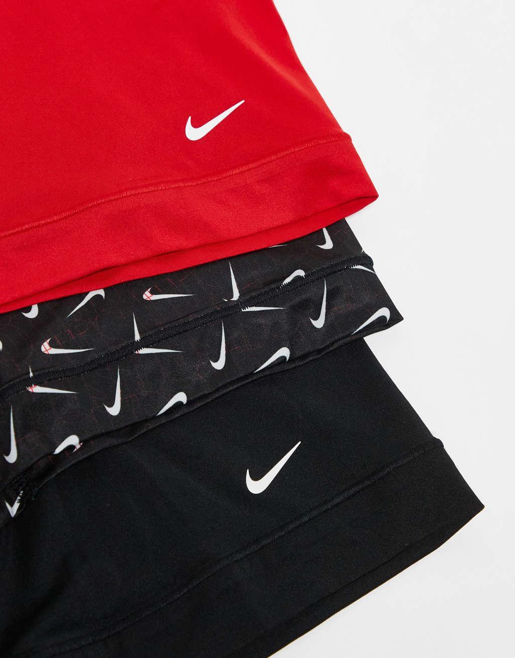 Nike Essential Microfiber 3 pack trunk in swoosh print/black/red Product Image