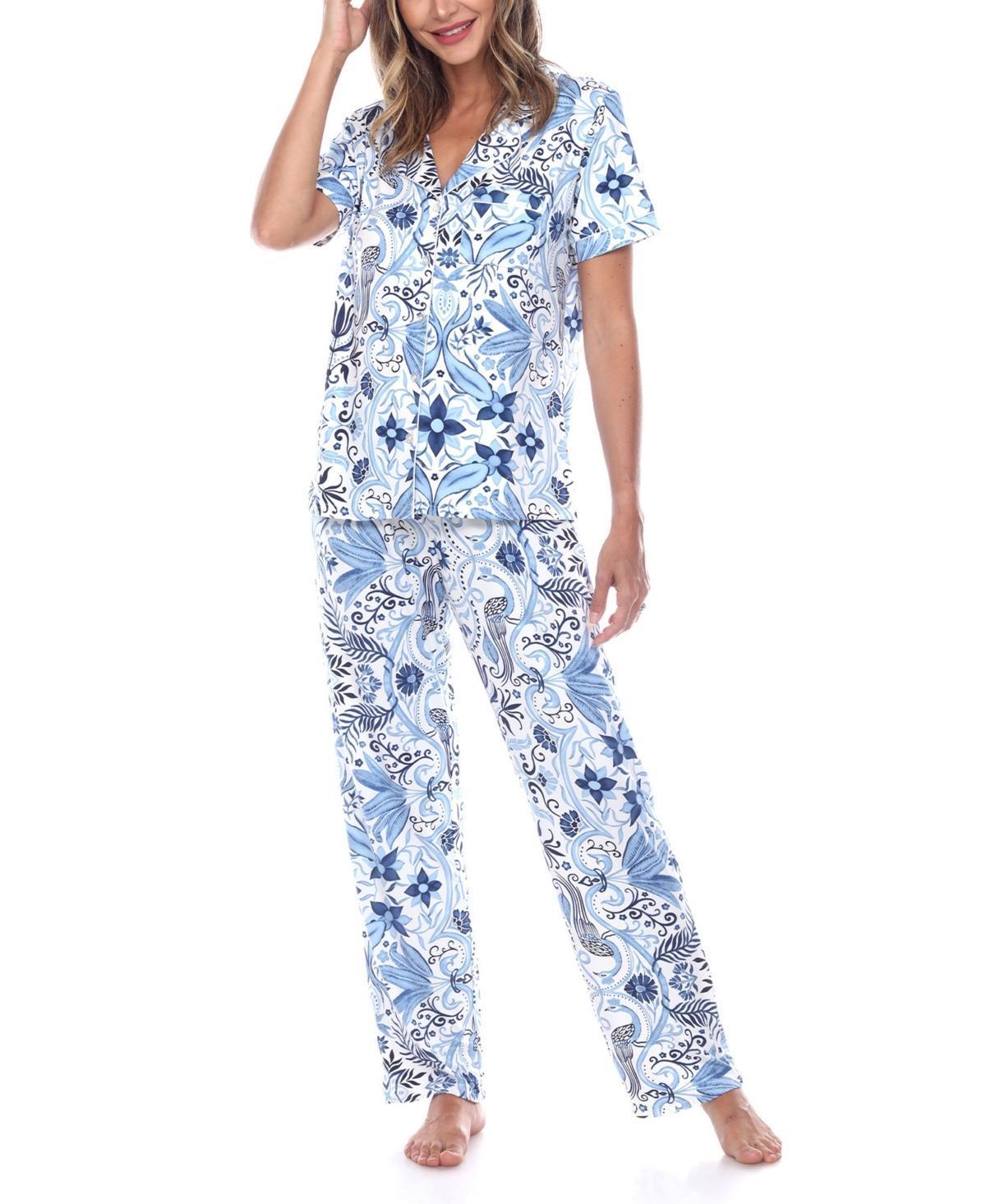 Women's Short Sleeve Top and Pants Pajama Set - White Mark Product Image