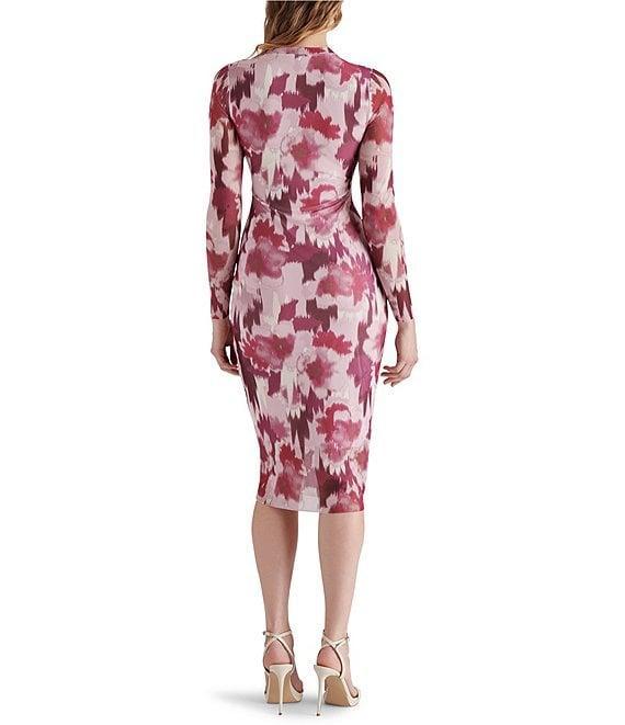 Steve Madden Hailee Floral Printed Mesh Crew Neck Long Sleeve Midi Dress Product Image