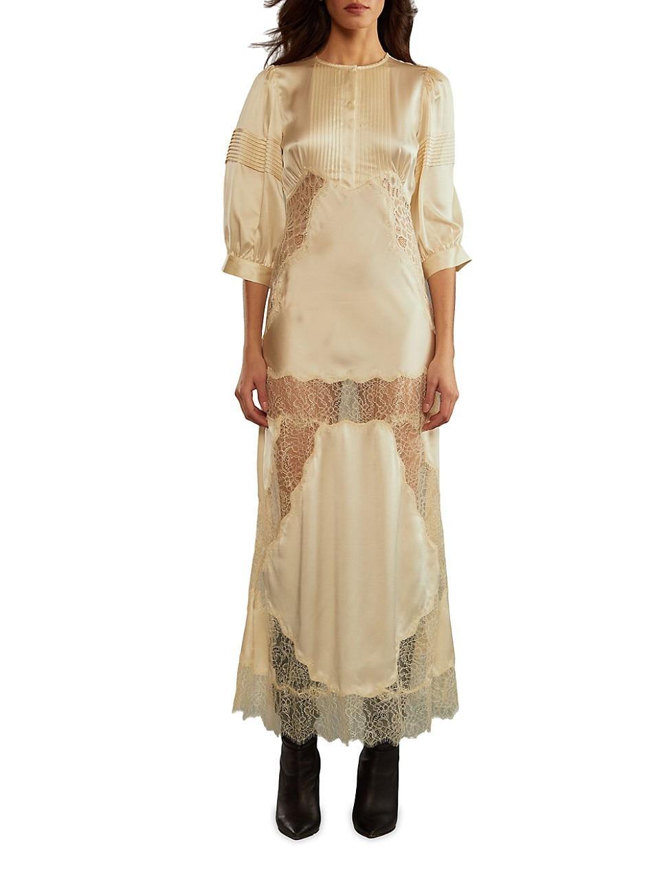 Womens Lace-Trimmed SIlk Charmeuse Maxi Dress Product Image