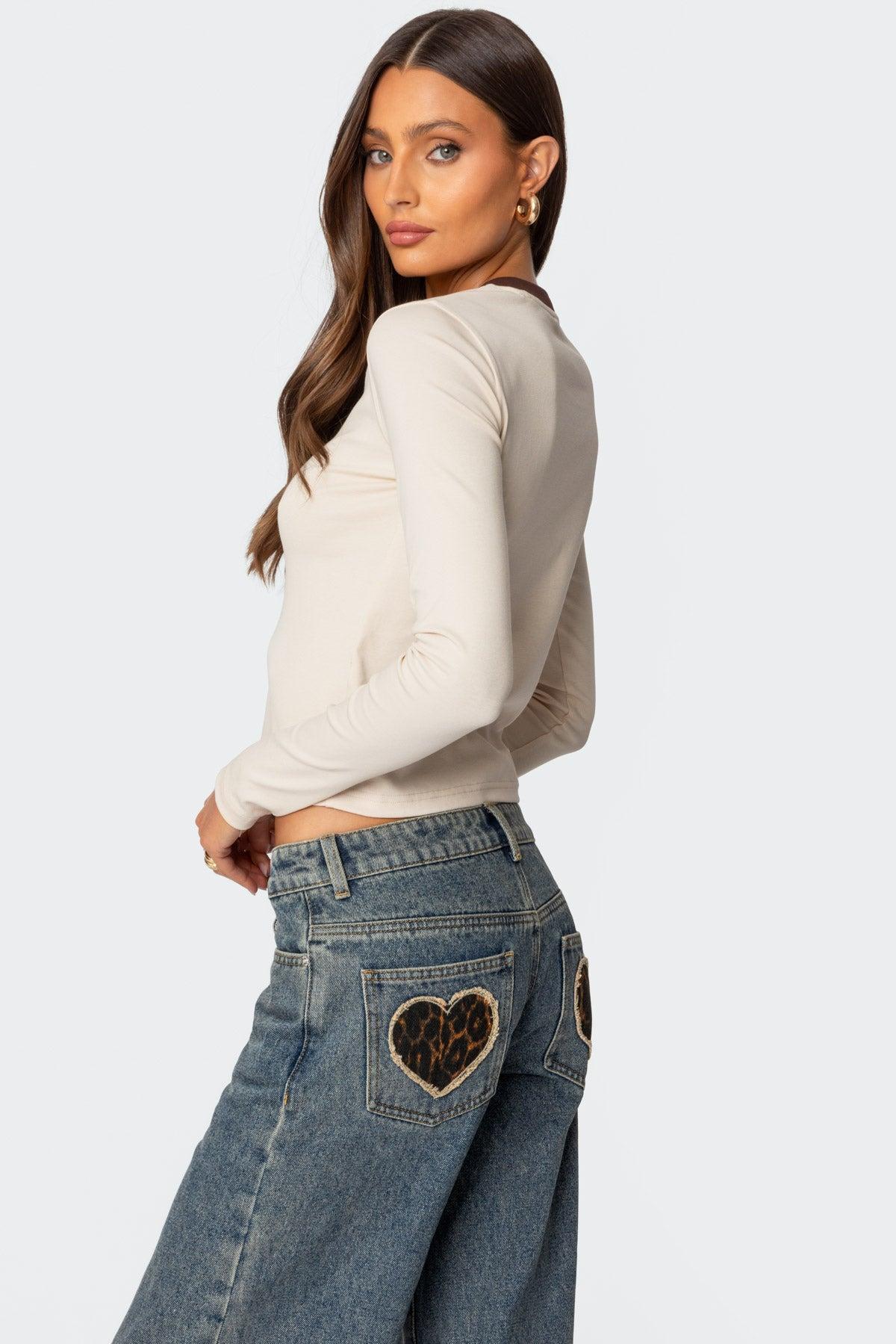 Leopard Heart Low Rise Baggy Jeans Product Image