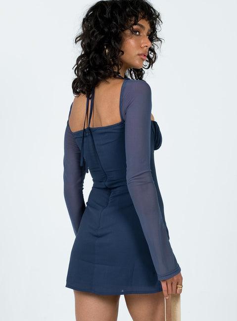 Dyer Sheer Sleeve Mini Dress Navy Product Image