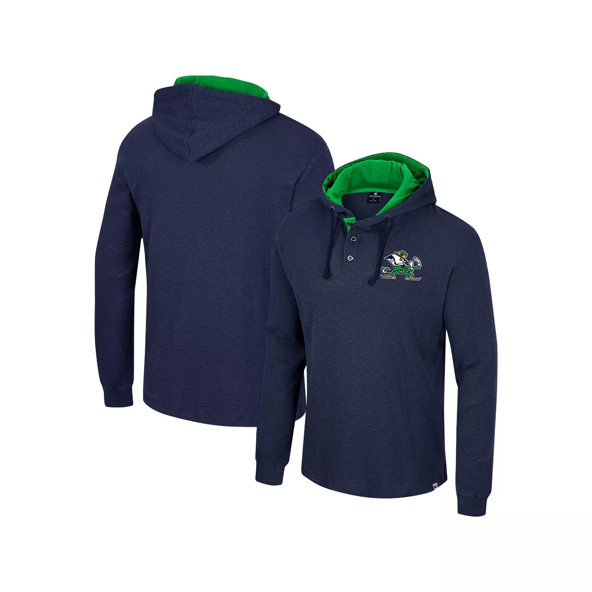 Men's Colosseum Navy Notre Dame Fighting Irish Affirmative Thermal Hoodie Long Sleeve T-Shirt,  Product Image