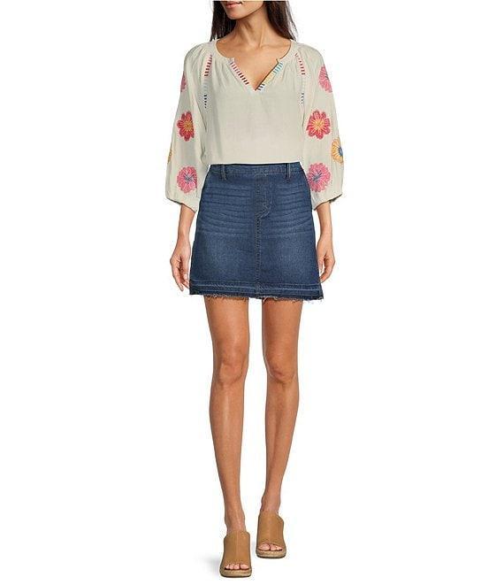 Code Bleu Mid Rise Frayed Hem Stretch Denim Skort Product Image