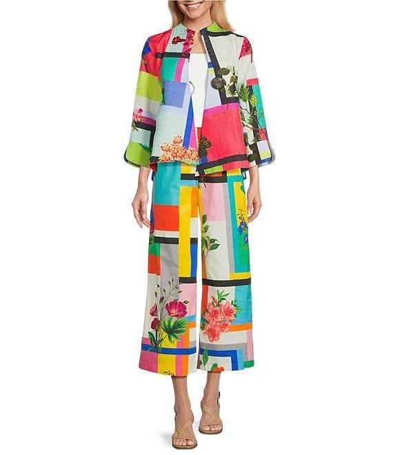 IC Collection Color Block Floral Print Stand Collar Bracelet Sleeve Jacket Product Image