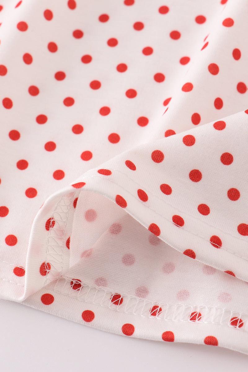 Red dot strawberry embroidery smocked shorts set Product Image