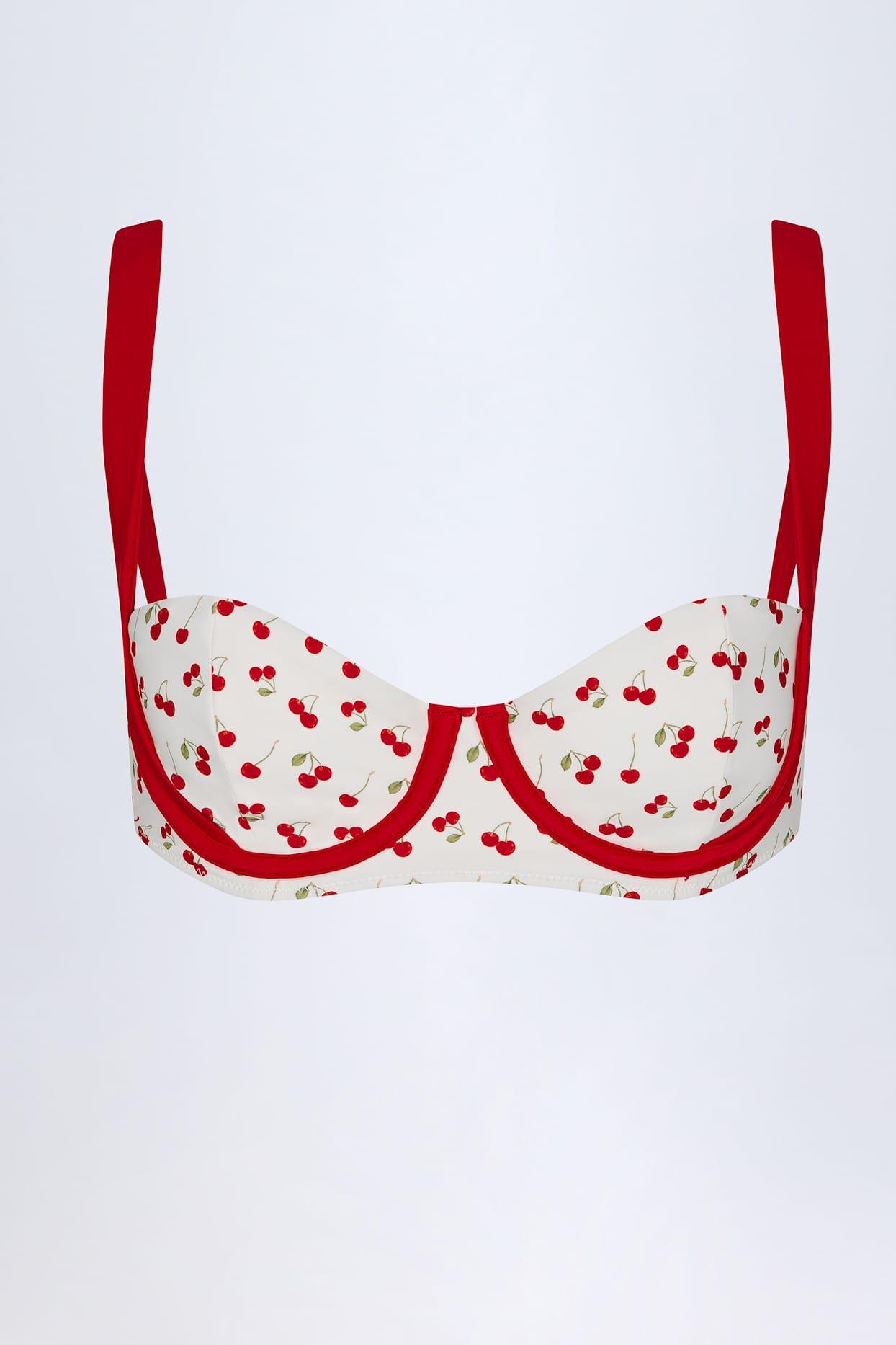 Contrast Underwired Balconette Bikini Top in Cherry Print Product Image