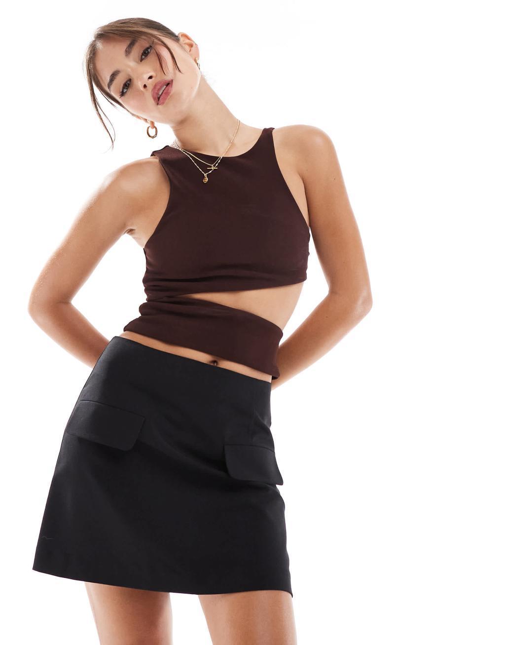 ASOS DESIGN tailored pocket detail mini skirt in black Product Image