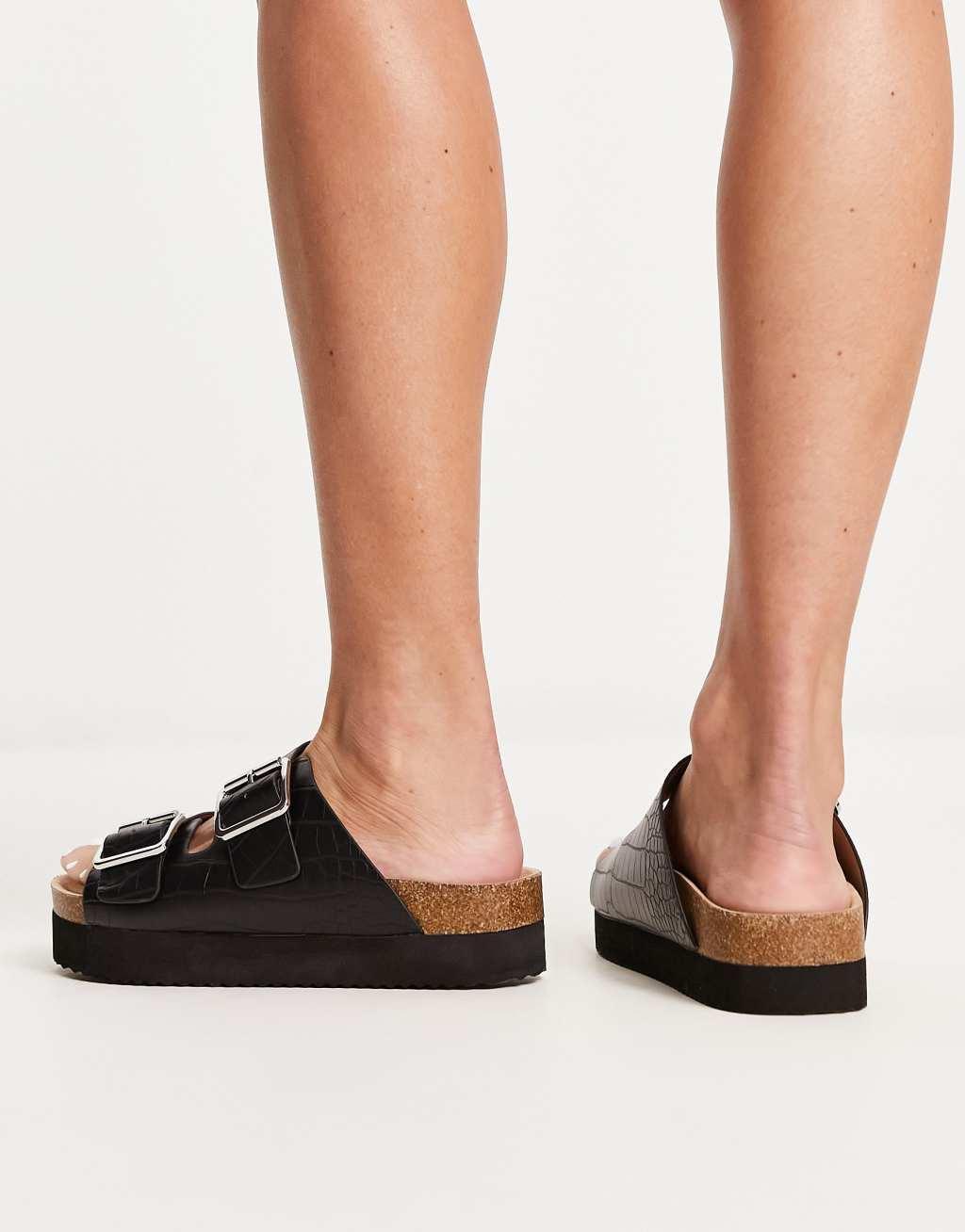 Monki double strap flat croc sandals Product Image