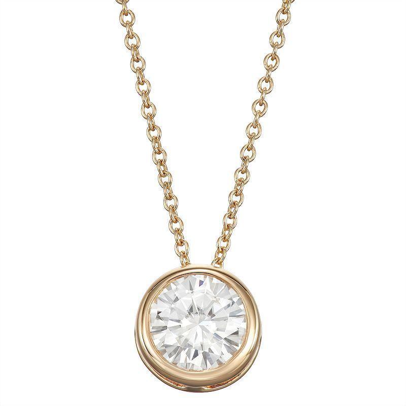 14k Gold 1/2 Carat T.W. Lab-Created Moissanite Bezel Solitaire Pendant Necklace, Womens, White Product Image