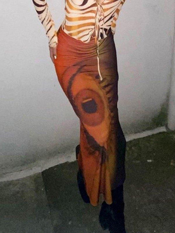 Vintage Eye Print Midi Skirt Product Image