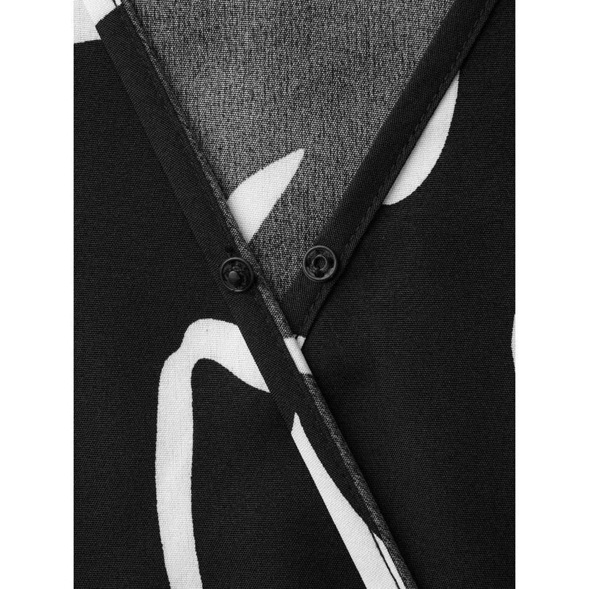 Plus Size Geometric Overlap Collar Midi Dress BlackFlower Women At the Office Belted Overlap Collar Long Sleeve Curvy BloomChic 14-16/1X Product Image